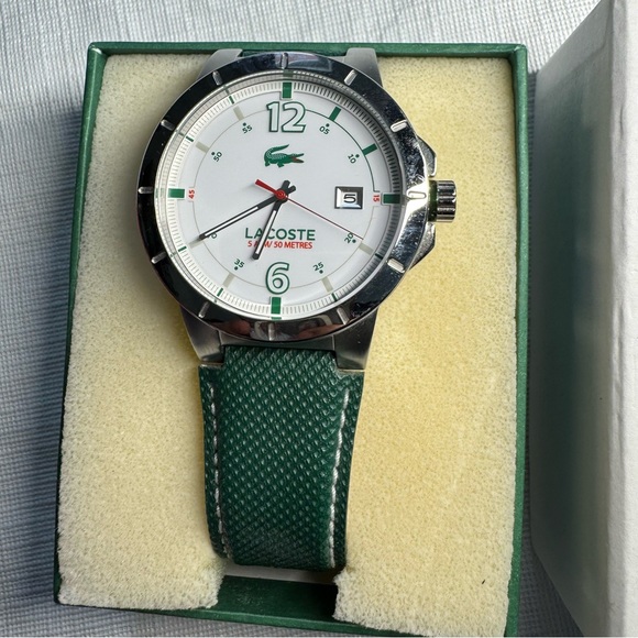 Lacoste Silver Watch with Green Strap - Picture 2 of 3
